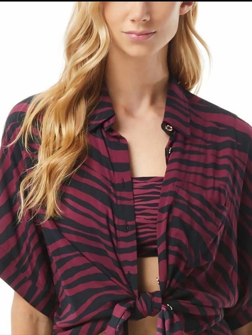 Michael Kors Zebra Print Tie Front Shirt.sz M/l